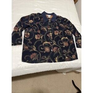 Susan Graver Tapestry Jacket Blazer Womens L 12  Paisley Floral Black Brown